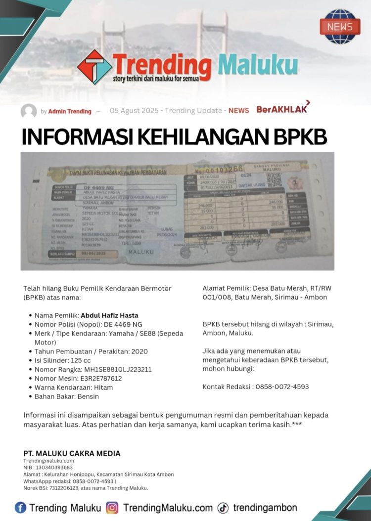 PENGUMUMAN: KEHILANGAN BPKB MOTOR