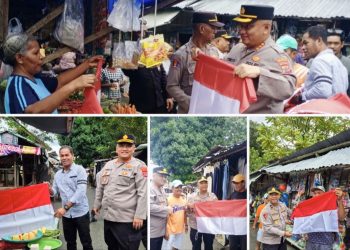 Gelorakan Semangat Merah Putih, Kapolresta Ambon Pimpin Pembagian Bendera di Pasar Benteng