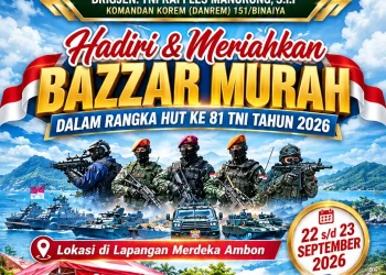 Korem 151/Binaiya Ajak Warga Meriahkan Bazar Murah HUT ke-81 TNI di Lapangan Merdeka